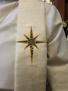 gold embroidery on silk dupioni stole detail