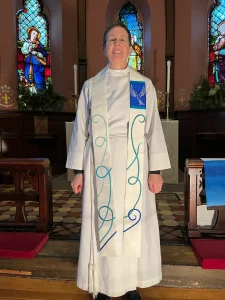 custom clergy stole at St. James with the original artwork embroidery