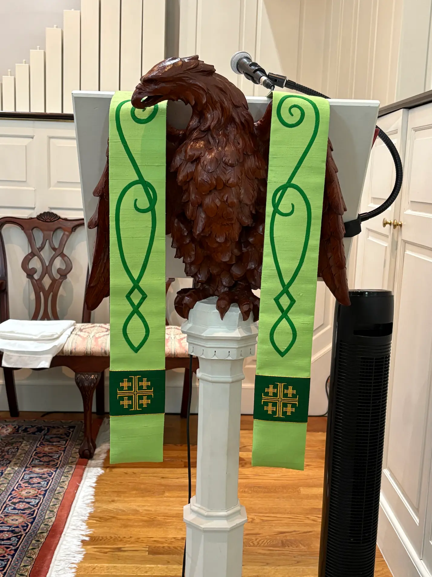 Custom lectern fall with intricate scrollwork