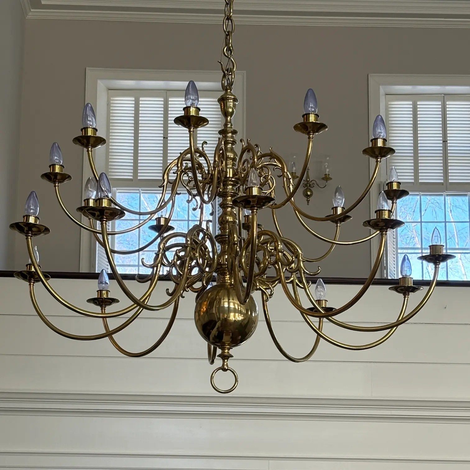 Chandelier with elegantly curved arms that inspired the design at St. Andrew's in Hanover, MA