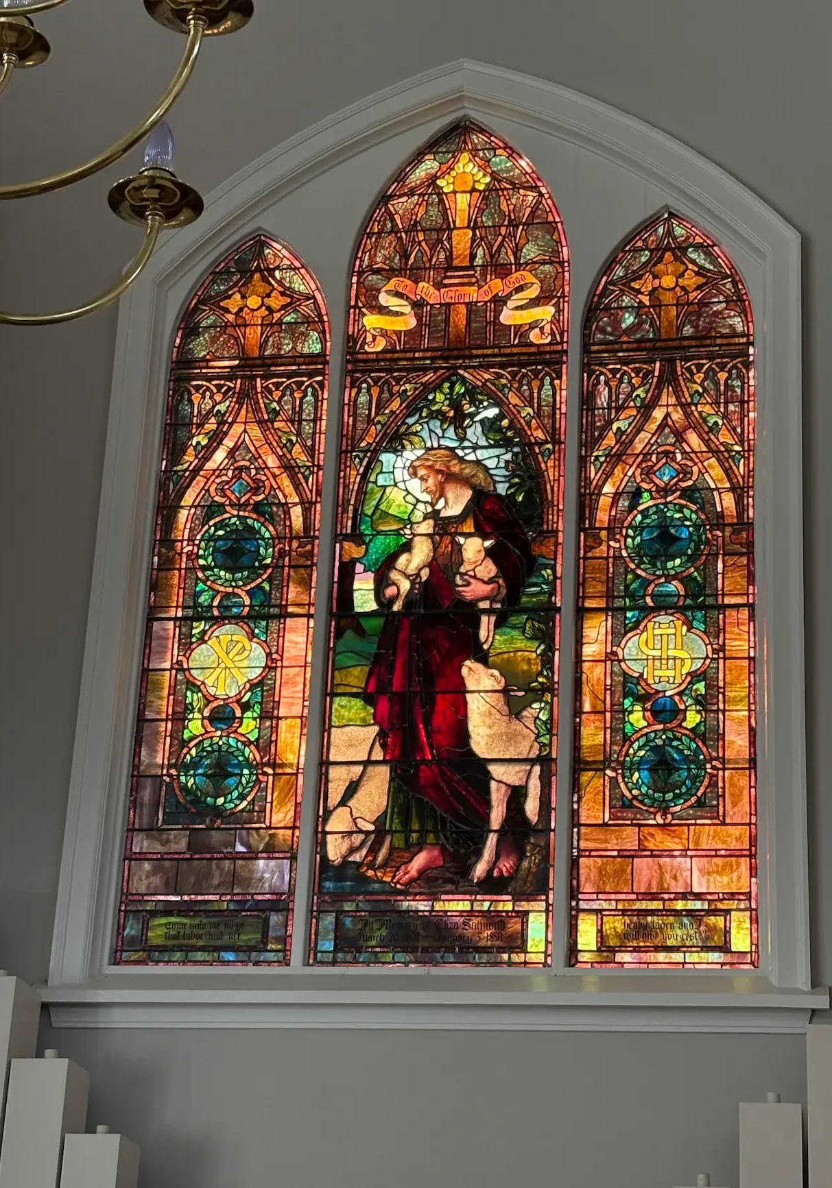 Vividly colored stained glass windows inspired the parament design for this church